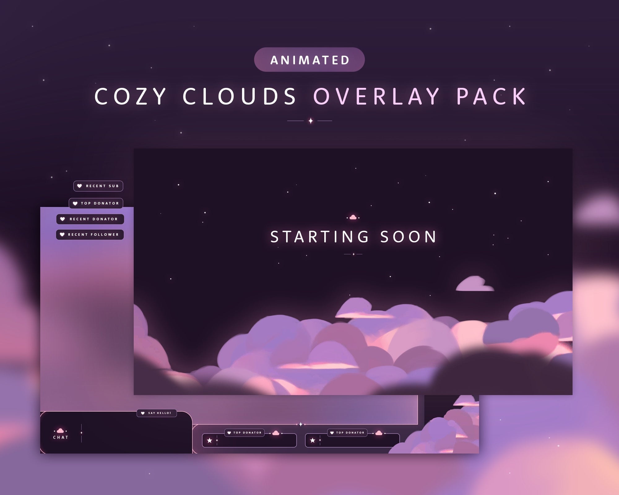 Cozy Clouds  Animated Stream Overlay Pack – Mooko Studio