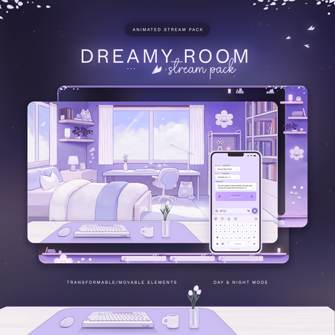 Dreamy Room | Day & Night Mode | Animated Stream Overlay Pack
