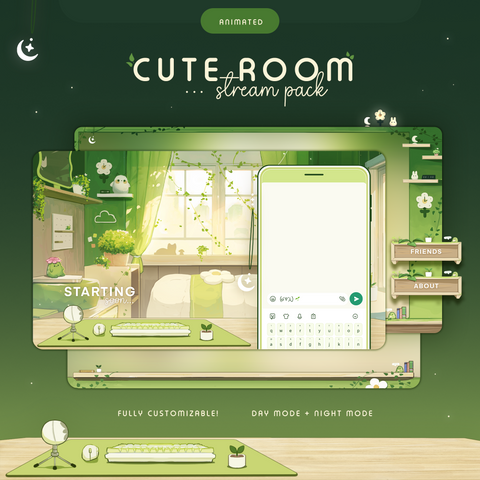 Cute Room | Day & Night Mode | Animated Stream Overlay Pack