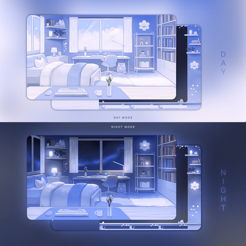 Blue Dreamy Room | Day & Night Mode | Animated Stream Overlay Pack