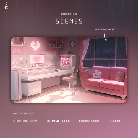Pink Room | Day & Night Mode | Animated Stream Overlay Pack